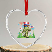 4th Of July Gamer Heart Crystal Glass Ornament Pixel Art US Flag Gaming