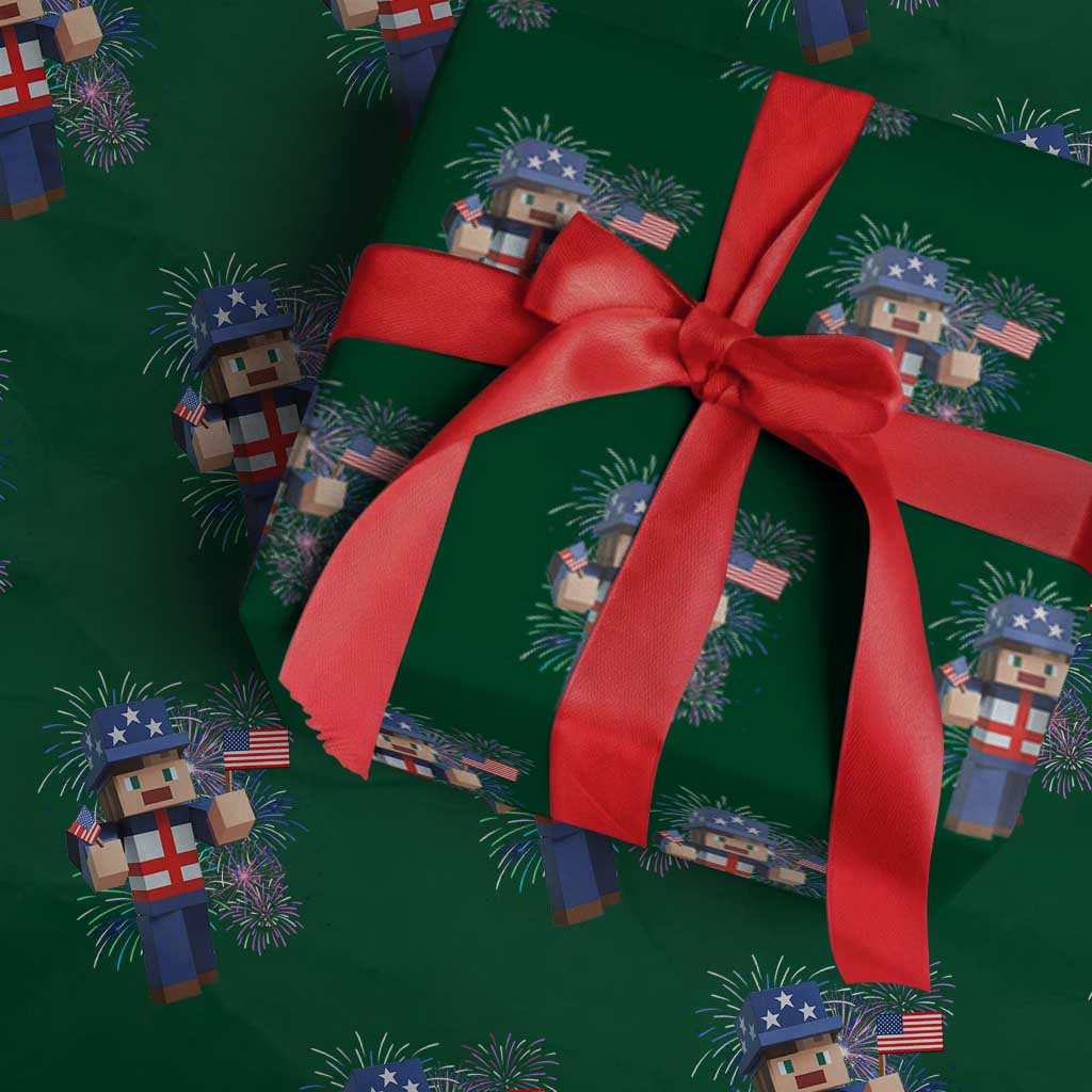 4th of July Gamer Wrapping Paper Roll Uncle Sam Pixels Gaming Celebrate Independence Day - Wonder Print Shop