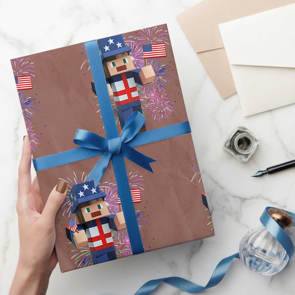 4th of July Gamer Wrapping Paper Roll Uncle Sam Pixels Gaming Celebrate Independence Day - Wonder Print Shop