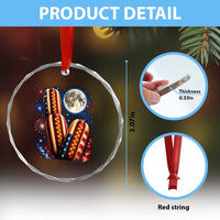 4th Of July Hotdog Fireworks Crystal Glass Ornament American Food Lovers