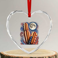 4th Of July Hotdog Fireworks Heart Crystal Glass Ornament American Food Lovers