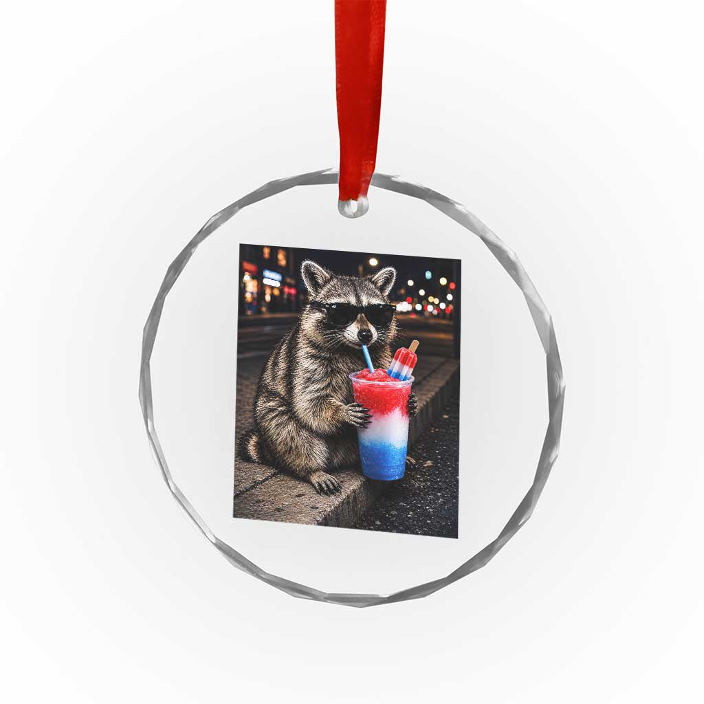 4th Of July Raccoon Drinking Slushie Crystal Glass Ornament Patriotic 250 Anniversary USA Trash Panda Funny Meme