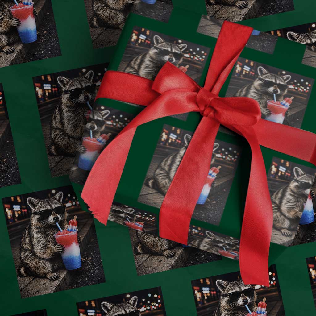 4th Of July Raccoon Drinking Slushie Wrapping Paper Roll Patriotic 250 Anniversary USA Trash Panda Funny Meme