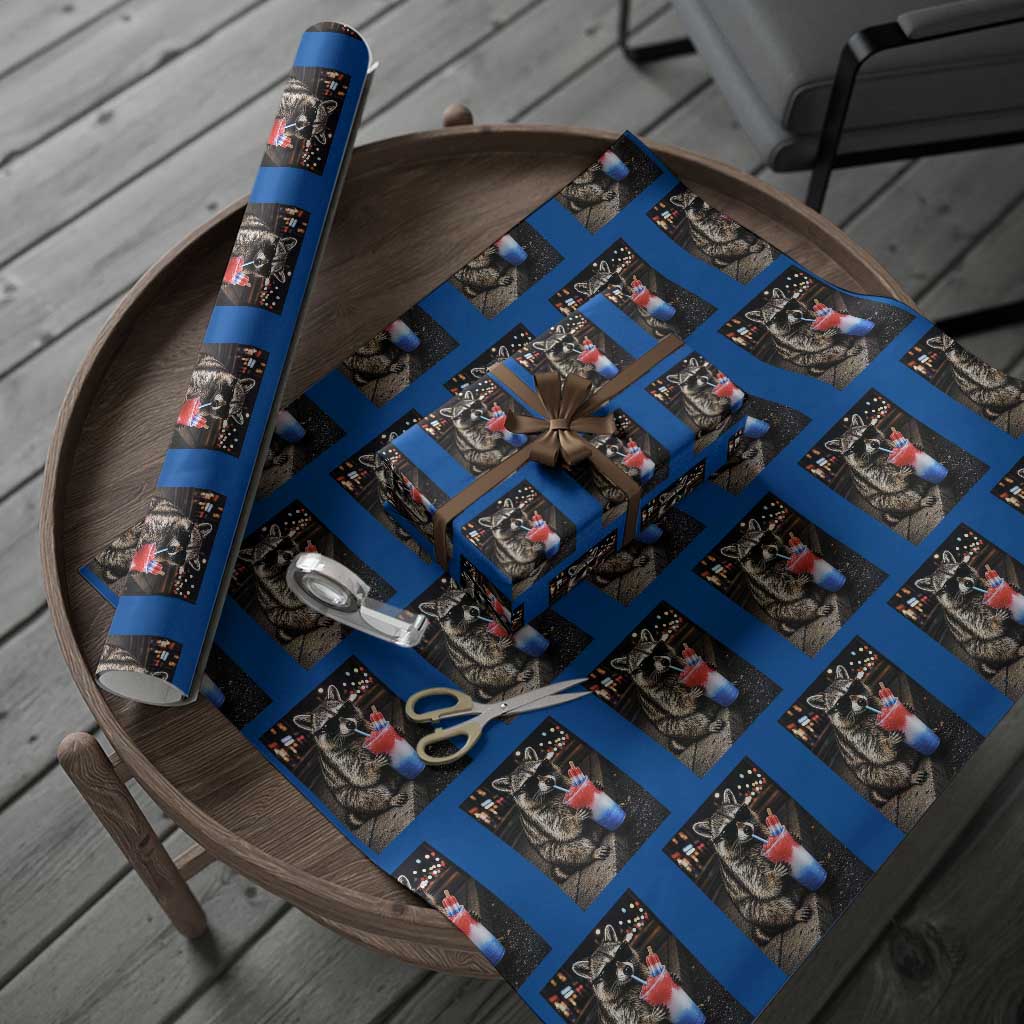 4th Of July Raccoon Drinking Slushie Wrapping Paper Roll Patriotic 250 Anniversary USA Trash Panda Funny Meme