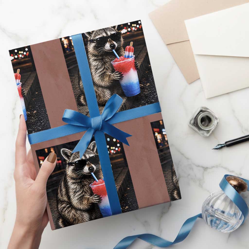 4th Of July Raccoon Drinking Slushie Wrapping Paper Roll Patriotic 250 Anniversary USA Trash Panda Funny Meme