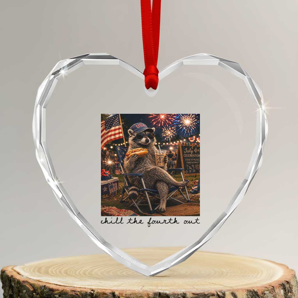 4th of July Raccoon Heart Crystal Glass Ornament Chill The Fourth Out