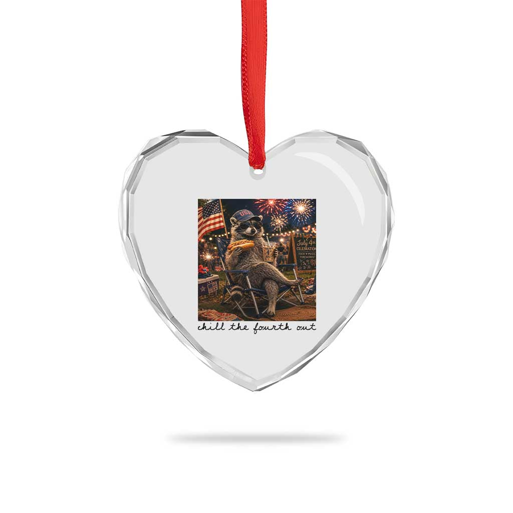 4th of July Raccoon Heart Crystal Glass Ornament Chill The Fourth Out