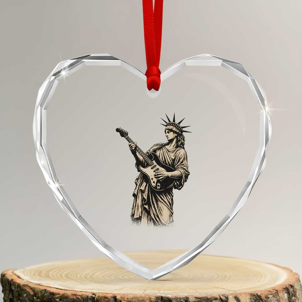 4th Of July Rock N Roll Heart Crystal Glass Ornament Funny Statue Of Liberty Playing Guitar