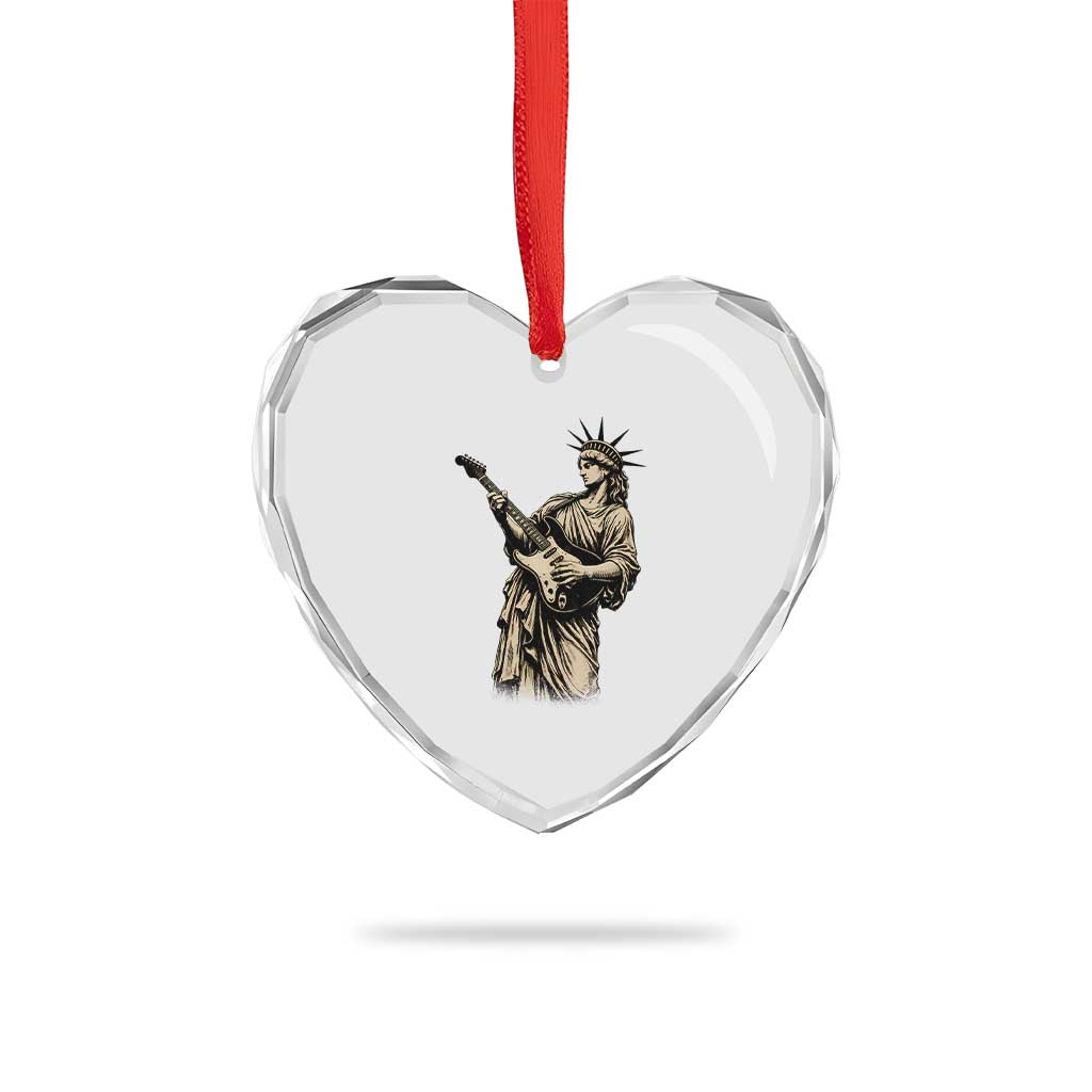 4th Of July Rock N Roll Heart Crystal Glass Ornament Funny Statue Of Liberty Playing Guitar