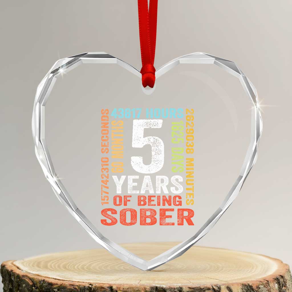 5 Years Of Being Sober Heart Crystal Glass Ornament 5 Years Sobriety Anniversary Addiction Recovery