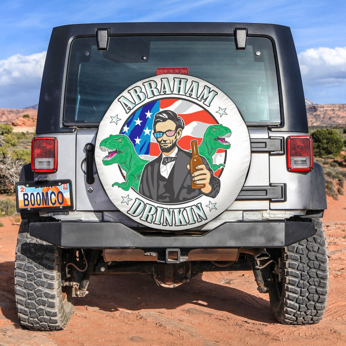 4th Of July Tire Covers - US Independence Day Abraham Drinkin T-Rexes Spare Tire Cover NO.102 LT8 - Wonder Print Shop