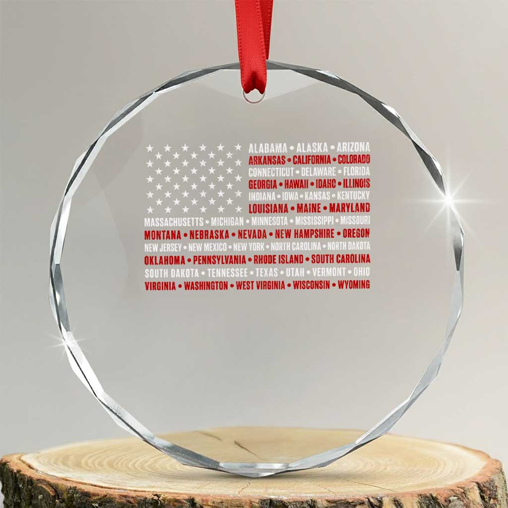 50 US States 4th of July Vintage American Flag Crystal Glass Ornament