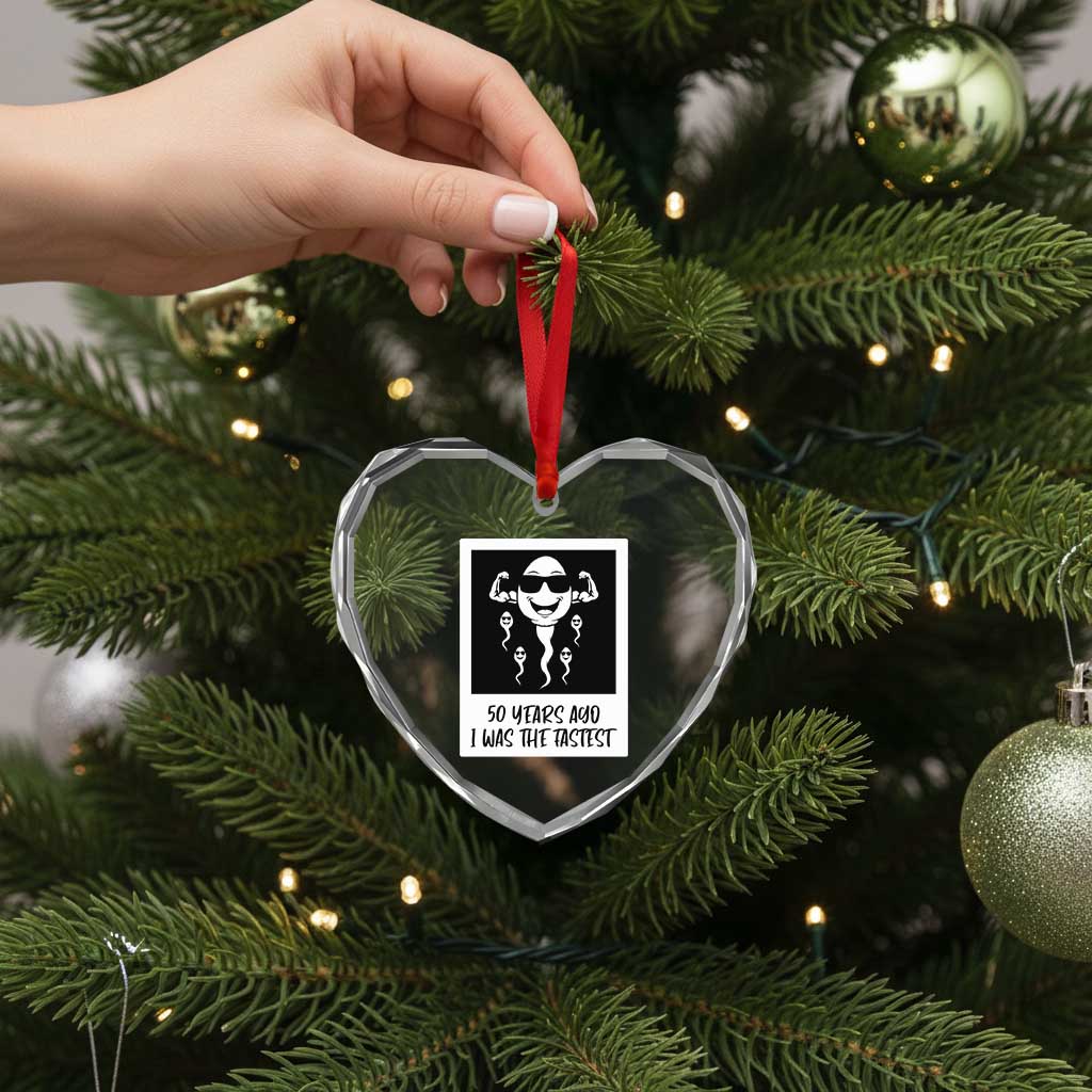 50 Years Ago I Was The Fastest Heart Crystal Glass Ornament Funny 50th Birthday Gift