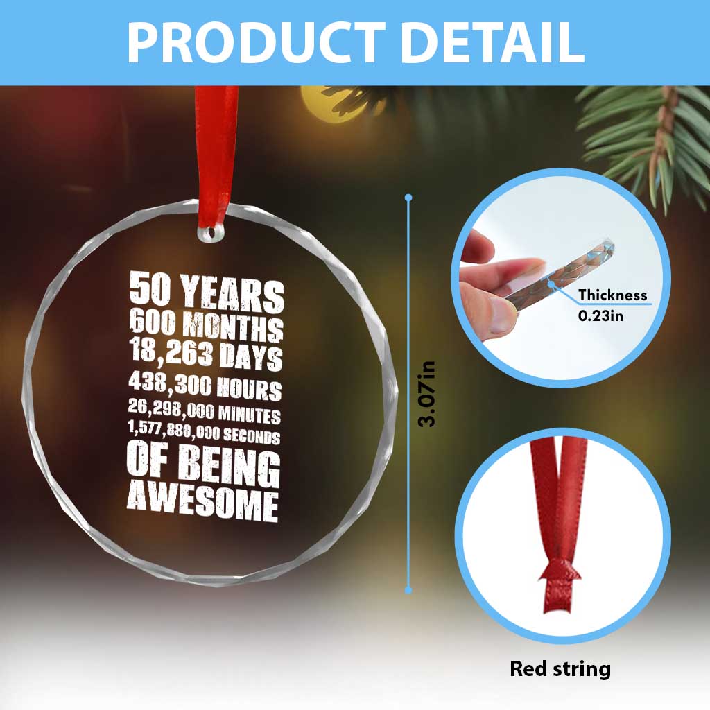 50 Years Of Being Awesome Crystal Glass Ornament 50th Birthday Gift Idea