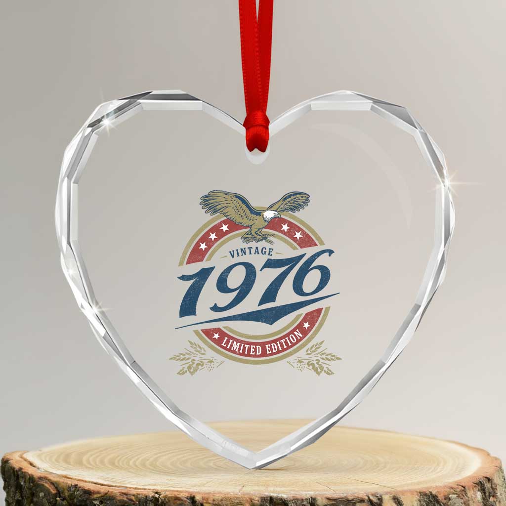 50th Birthday Beer Lover Vintage 1976 Limited Edition Heart Crystal Glass Ornament Bald Eagle