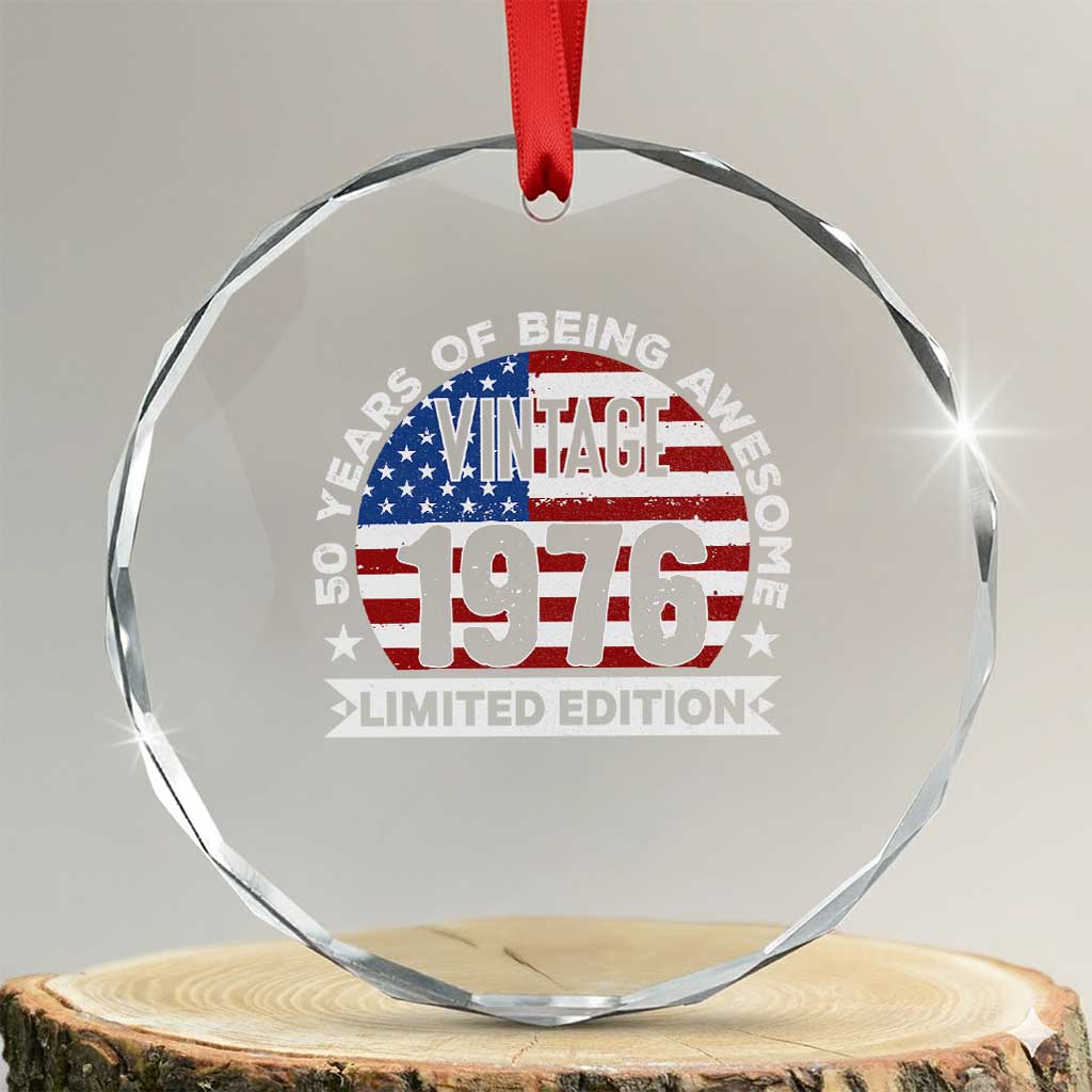 50th Birthday Crystal Glass Ornament Vintage 1976 50 Year Old Birthday American Flag