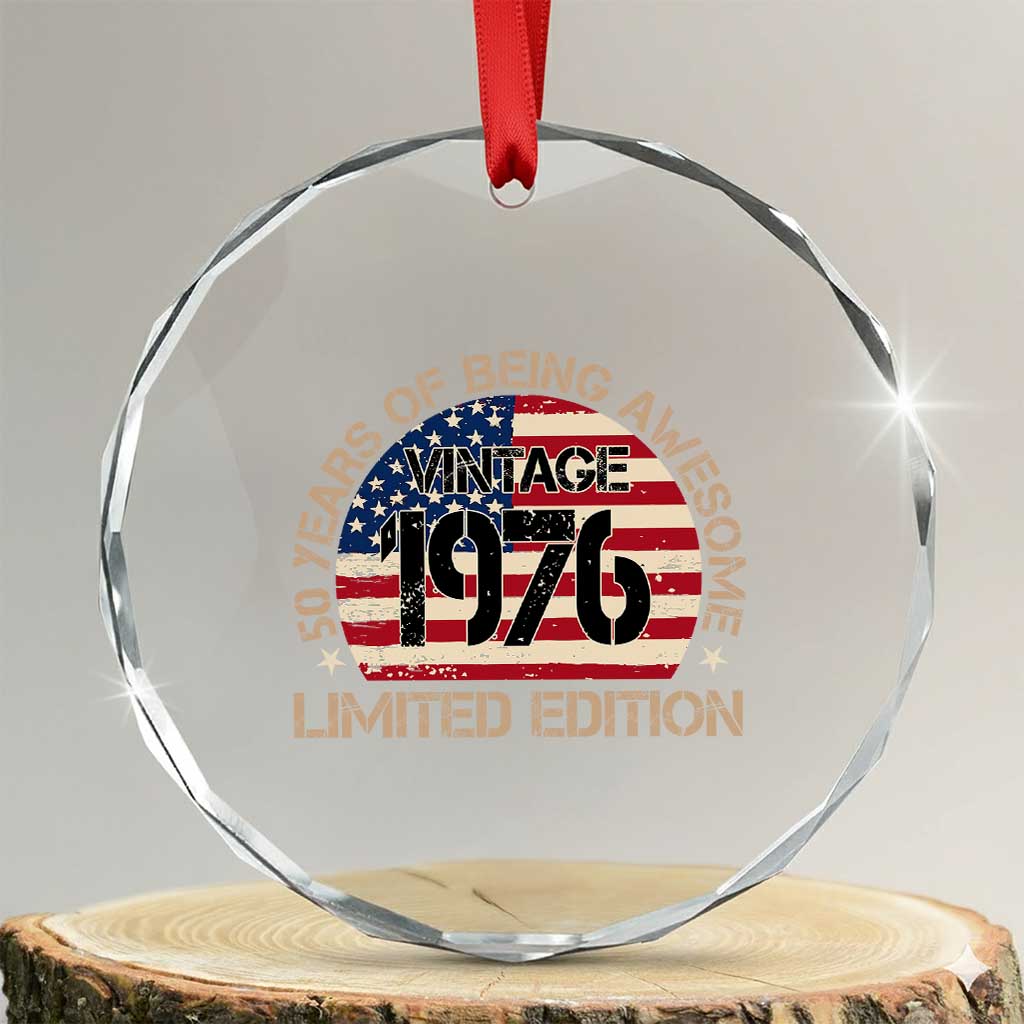 50th Birthday Crystal Glass Ornament Vintage 1976 50 Year Old Birthday USA Flag