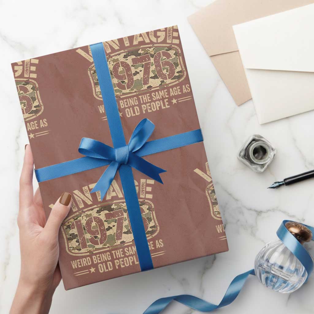 50th Birthday Gift For Men Wrapping Paper Roll Retro Camo 1976 Weird Being The Same Age As Old People