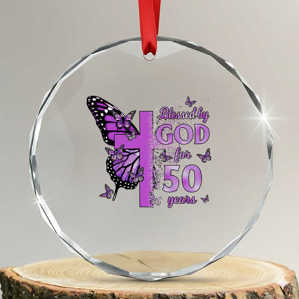 50th Birthday Gifts For Her Crystal Glass Ornament Blessed By God For 50 Years Christian Butterfly Cross