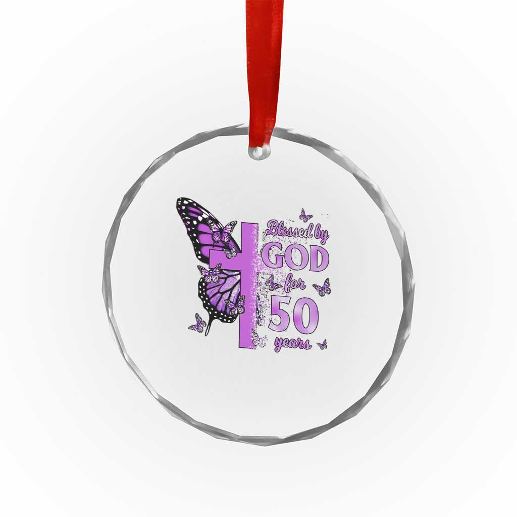 50th Birthday Gifts For Her Crystal Glass Ornament Blessed By God For 50 Years Christian Butterfly Cross