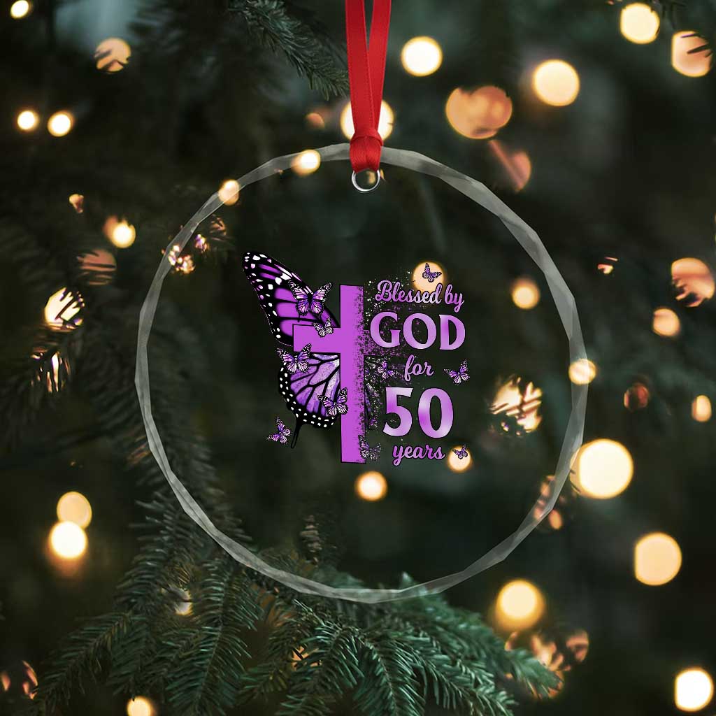 50th Birthday Gifts For Her Crystal Glass Ornament Blessed By God For 50 Years Christian Butterfly Cross