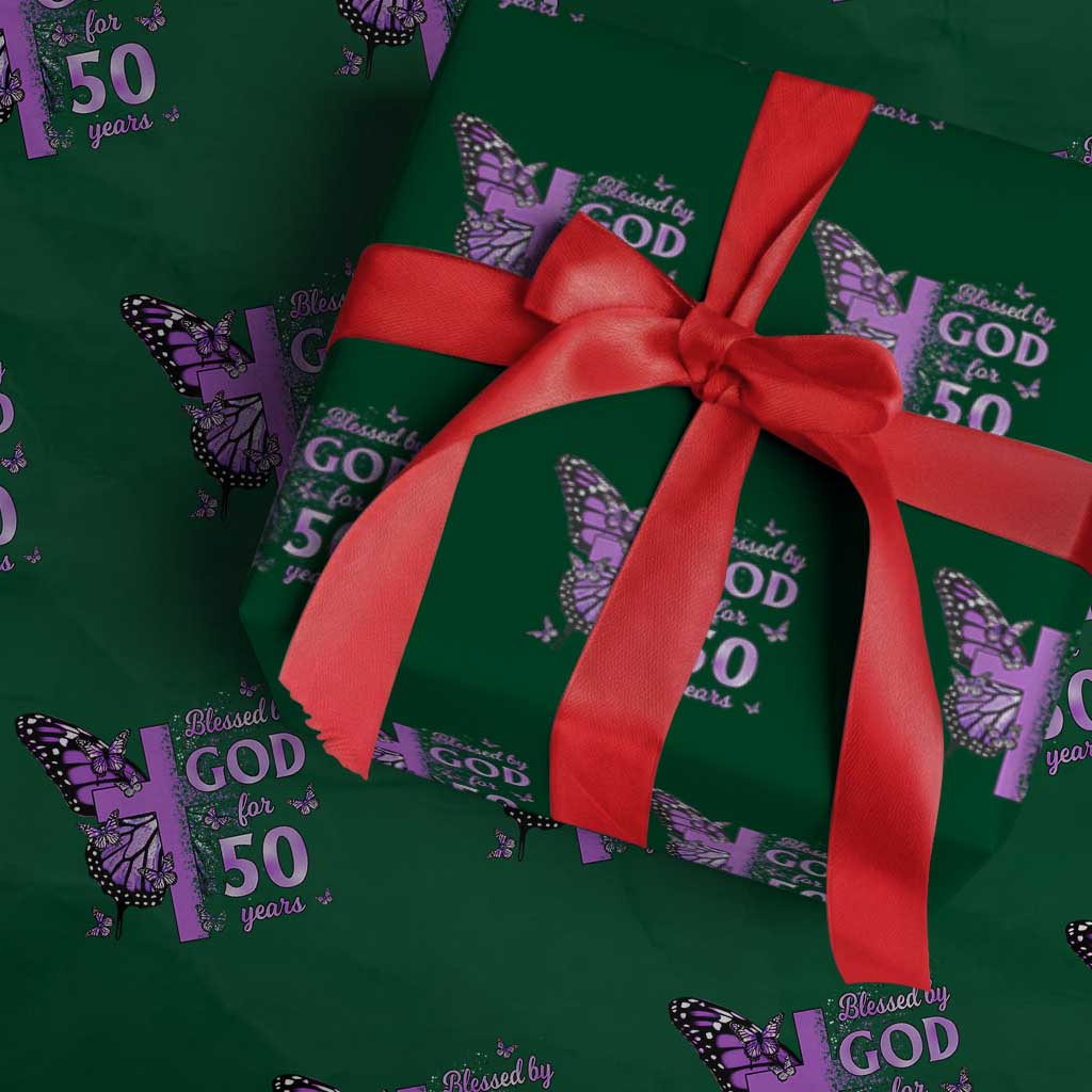 50th Birthday Gifts For Her Wrapping Paper Roll Blessed By God For 50 Years Christian Butterfly Cross