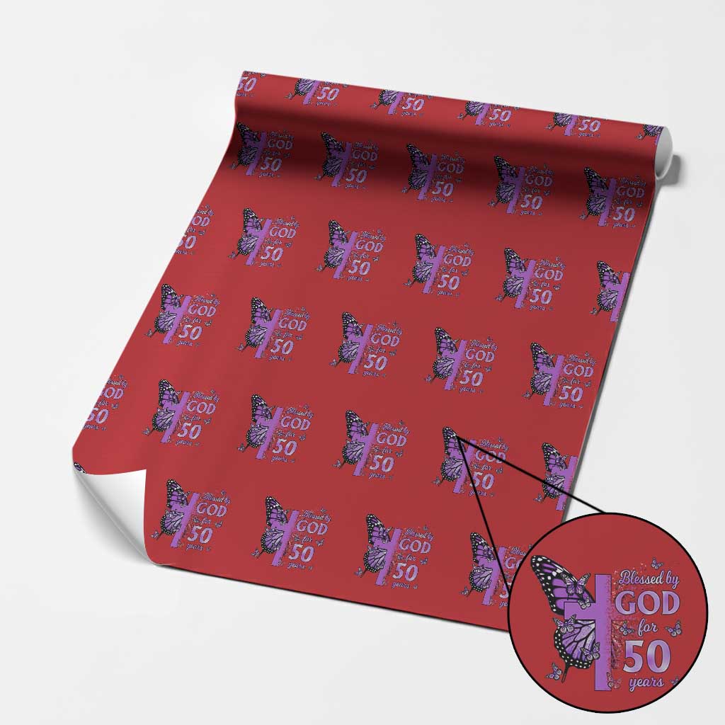 50th Birthday Gifts For Her Wrapping Paper Roll Blessed By God For 50 Years Christian Butterfly Cross
