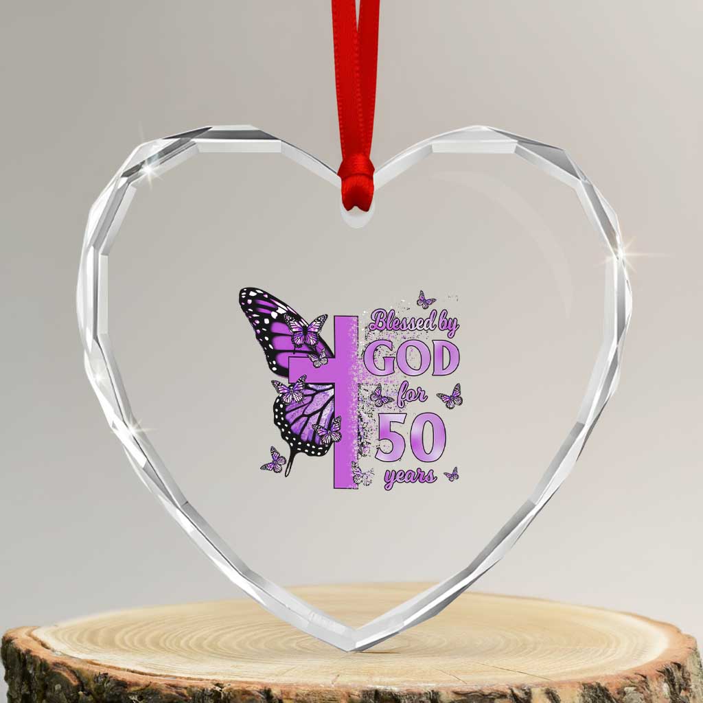 50th Birthday Gifts For Her Heart Crystal Glass Ornament Blessed By God For 50 Years Christian Butterfly Cross