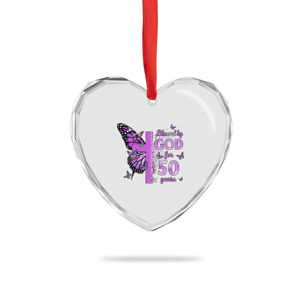 50th Birthday Gifts For Her Heart Crystal Glass Ornament Blessed By God For 50 Years Christian Butterfly Cross