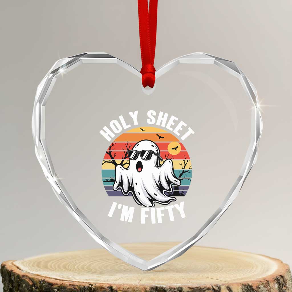 50th Birthday Halloween Ghost Heart Crystal Glass Ornament Holy Sheet I'm Fifty