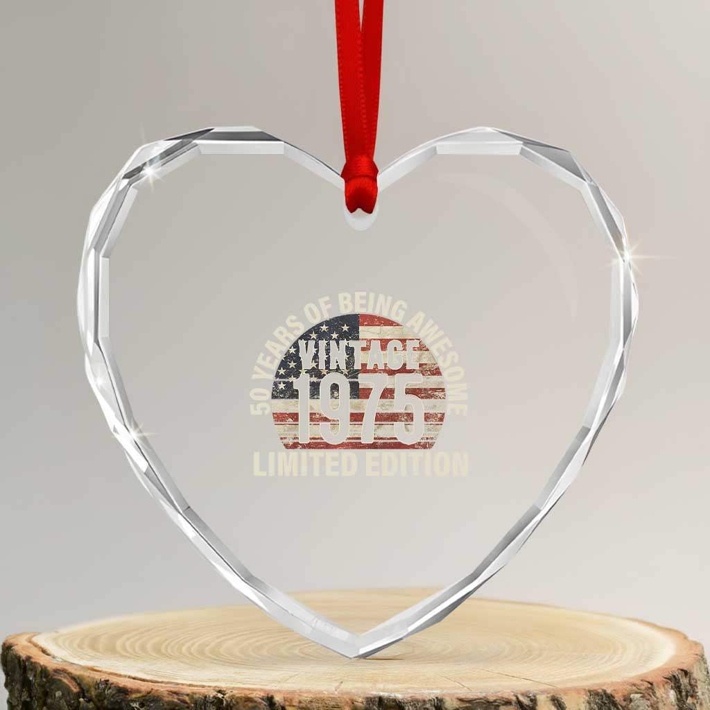50th Birthday Heart Crystal Glass Ornament Vintage 1975 Limited Edition 50 Years Of Being Awesome American Flag - Wonder Print Shop