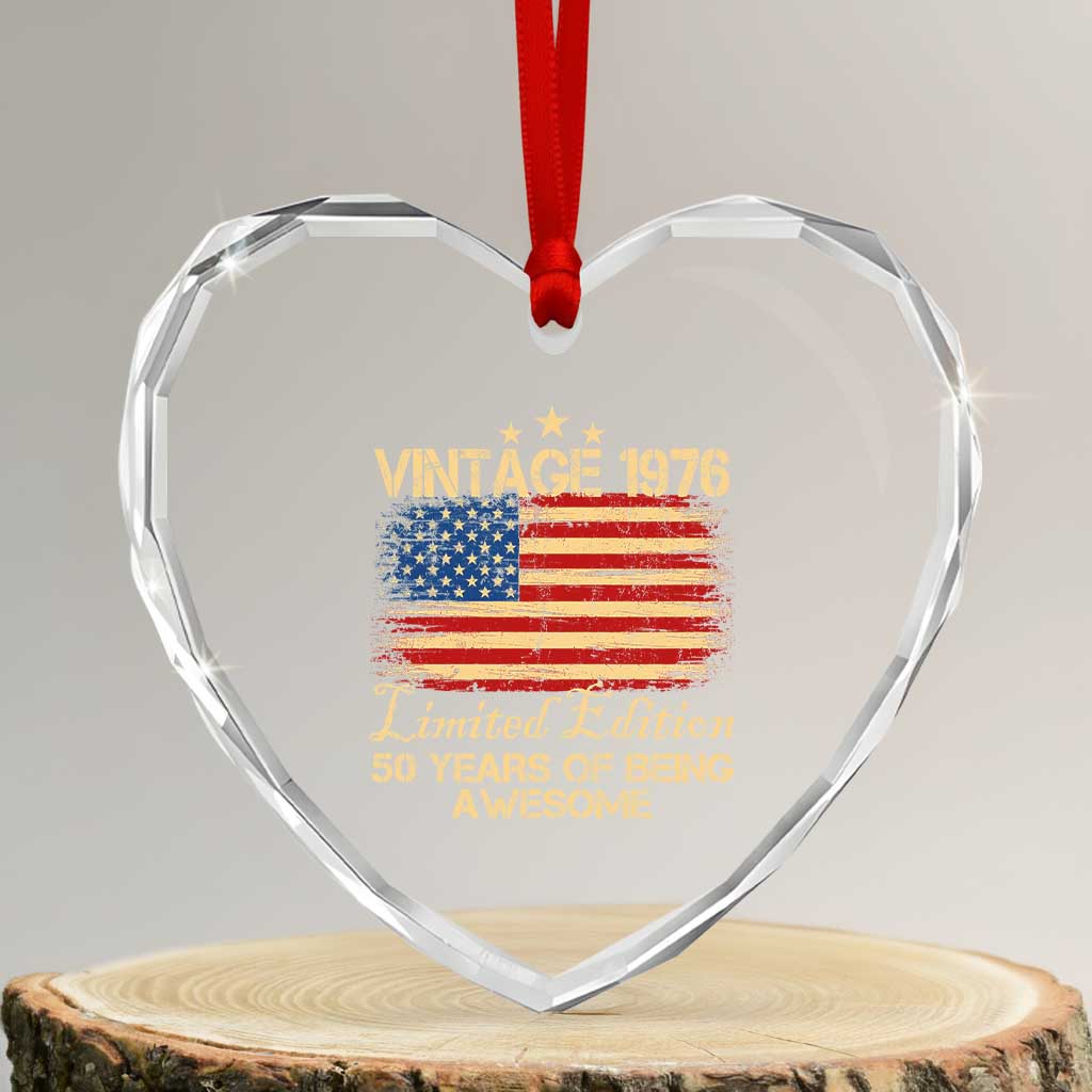 50th Birthday Heart Crystal Glass Ornament Vintage 1976 Limited Edition 50 Year Old Birthday USA Flag