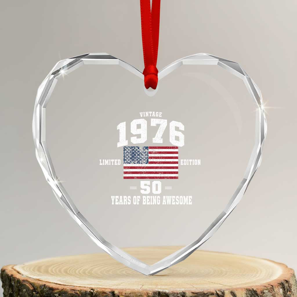 50th Birthday Heart Crystal Glass Ornament Vintage 1976 Limited Edition 50 Years Of Being Awesome USA Flag