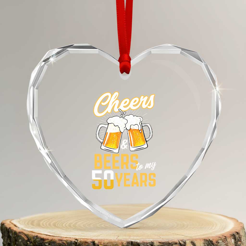 50th Birthday Party Gift Heart Crystal Glass Ornament Cheers Beers To My 50 Years