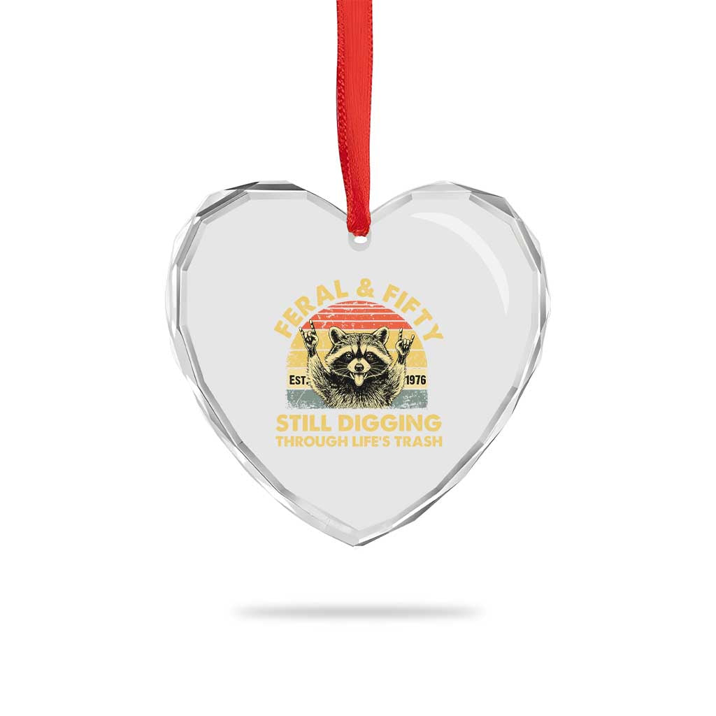50th Birthday Raccoon Heart Crystal Glass Ornament Feral And Fifty Still Digging Through Life's Trash Est 1976
