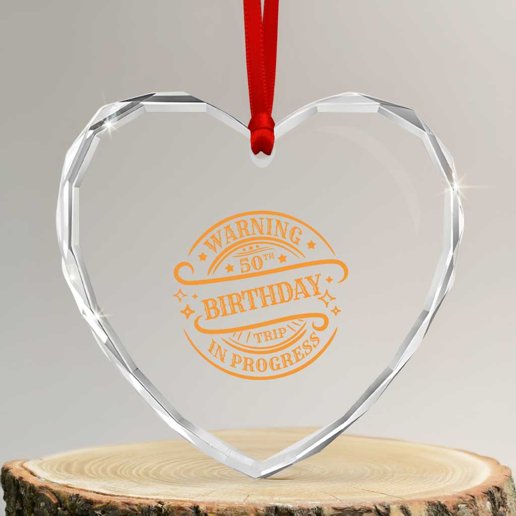 50th Birthday Trip Heart Crystal Glass Ornament Retro Funny Milestone Vacation - Wonder Print Shop