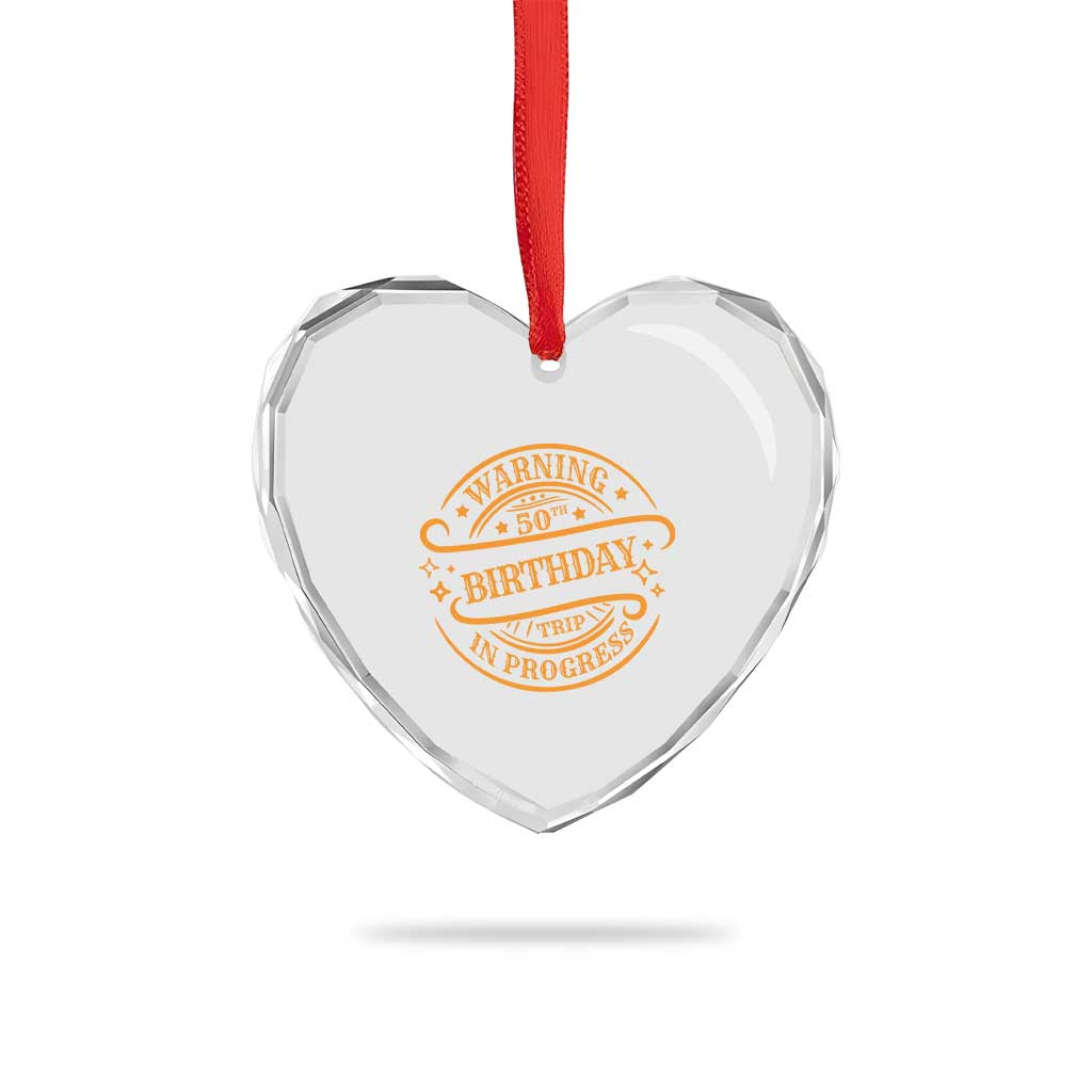 50th Birthday Trip Heart Crystal Glass Ornament Retro Funny Milestone Vacation - Wonder Print Shop