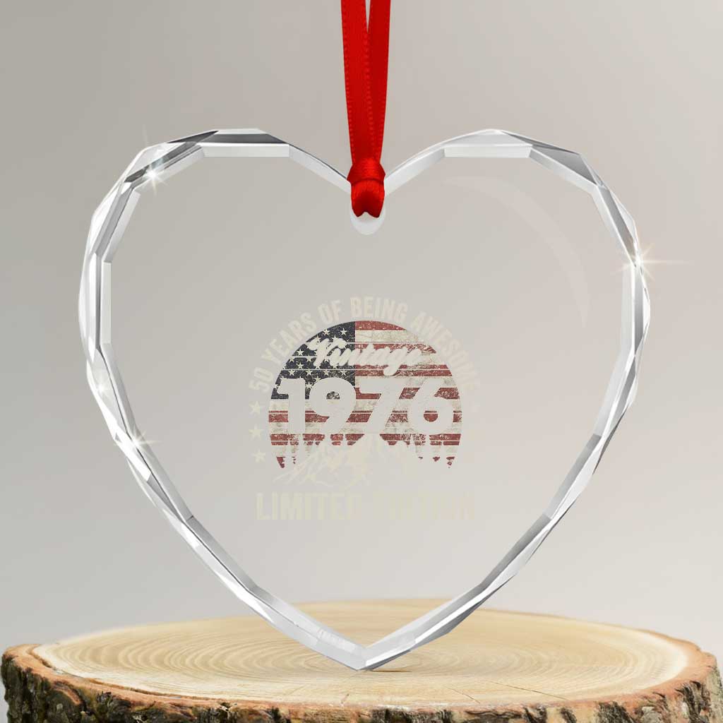 50th Birthday Vintage 1976 Limited Edition Heart Crystal Glass Ornament 50 Years Of Being Awesome American Flag