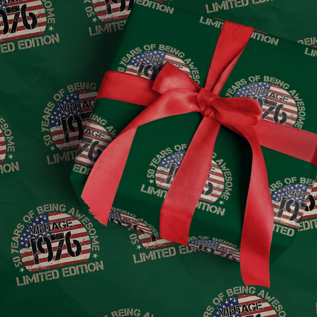 50th Birthday Wrapping Paper Roll Vintage 1976 50 Year Old Birthday USA Flag