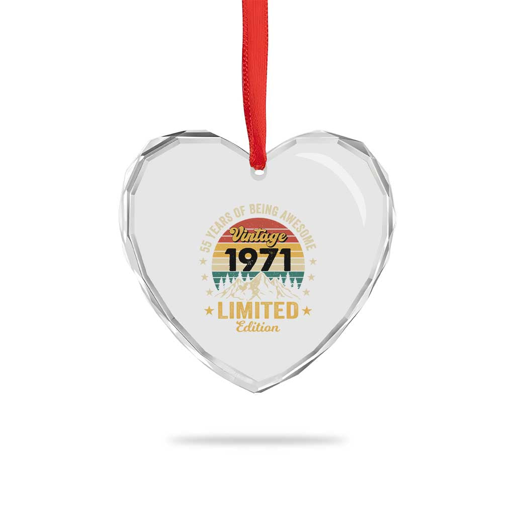 55th Birthday Heart Crystal Glass Ornament Vintage 1971 Limited Edition Retro 55 Years Of Being Awesome Mountain