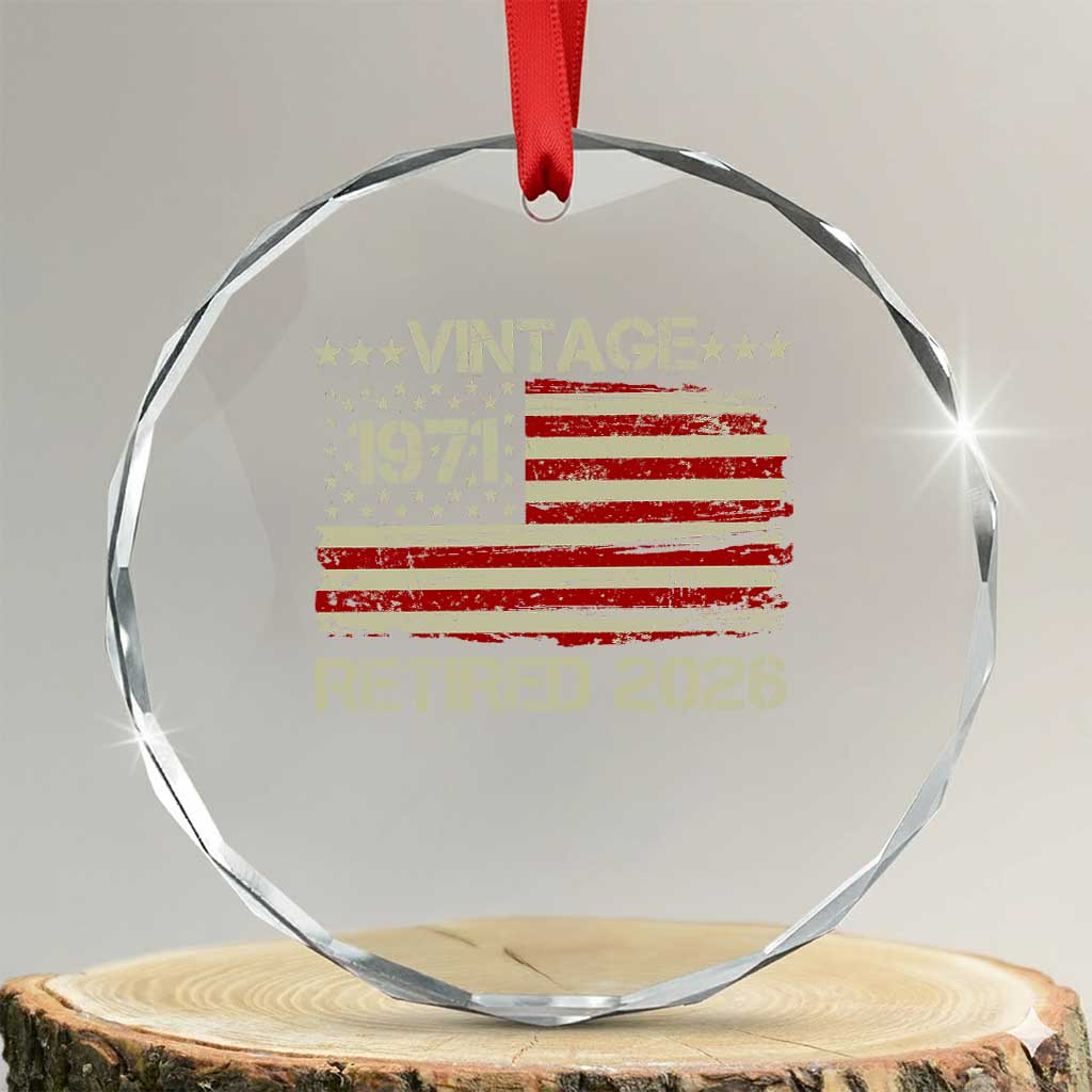55th Birthday Retirement Crystal Glass Ornament Vintage 1971 Retired 2026 American Flag