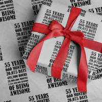 55th Milestone Birthday Wrapping Paper Roll 55 Years Of Being Awesome Graphic
