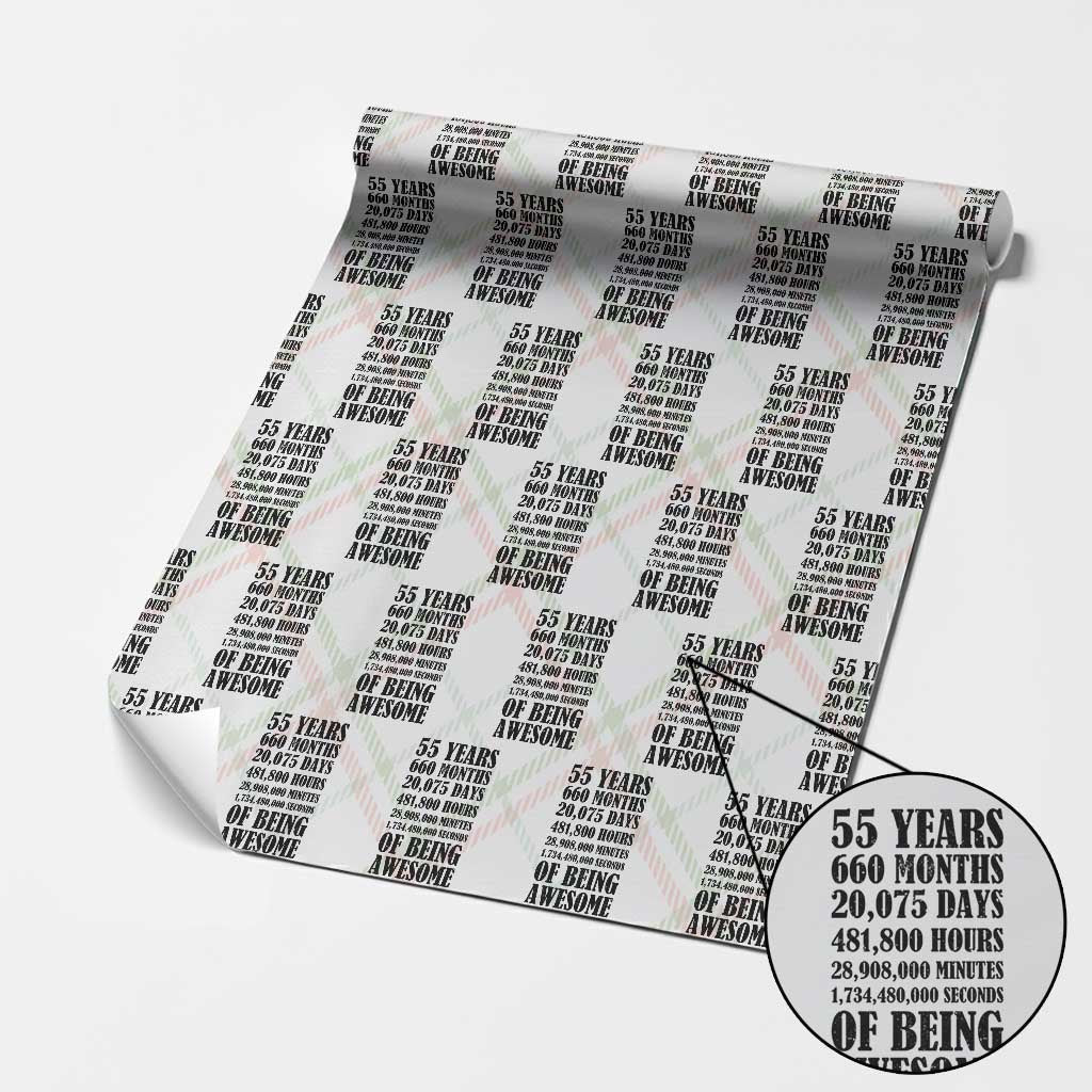 55th Milestone Birthday Wrapping Paper Roll 55 Years Of Being Awesome Graphic