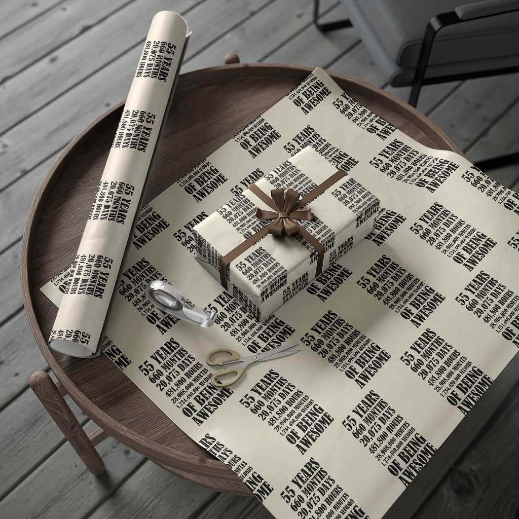 55th Milestone Birthday Wrapping Paper Roll 55 Years Of Being Awesome Graphic