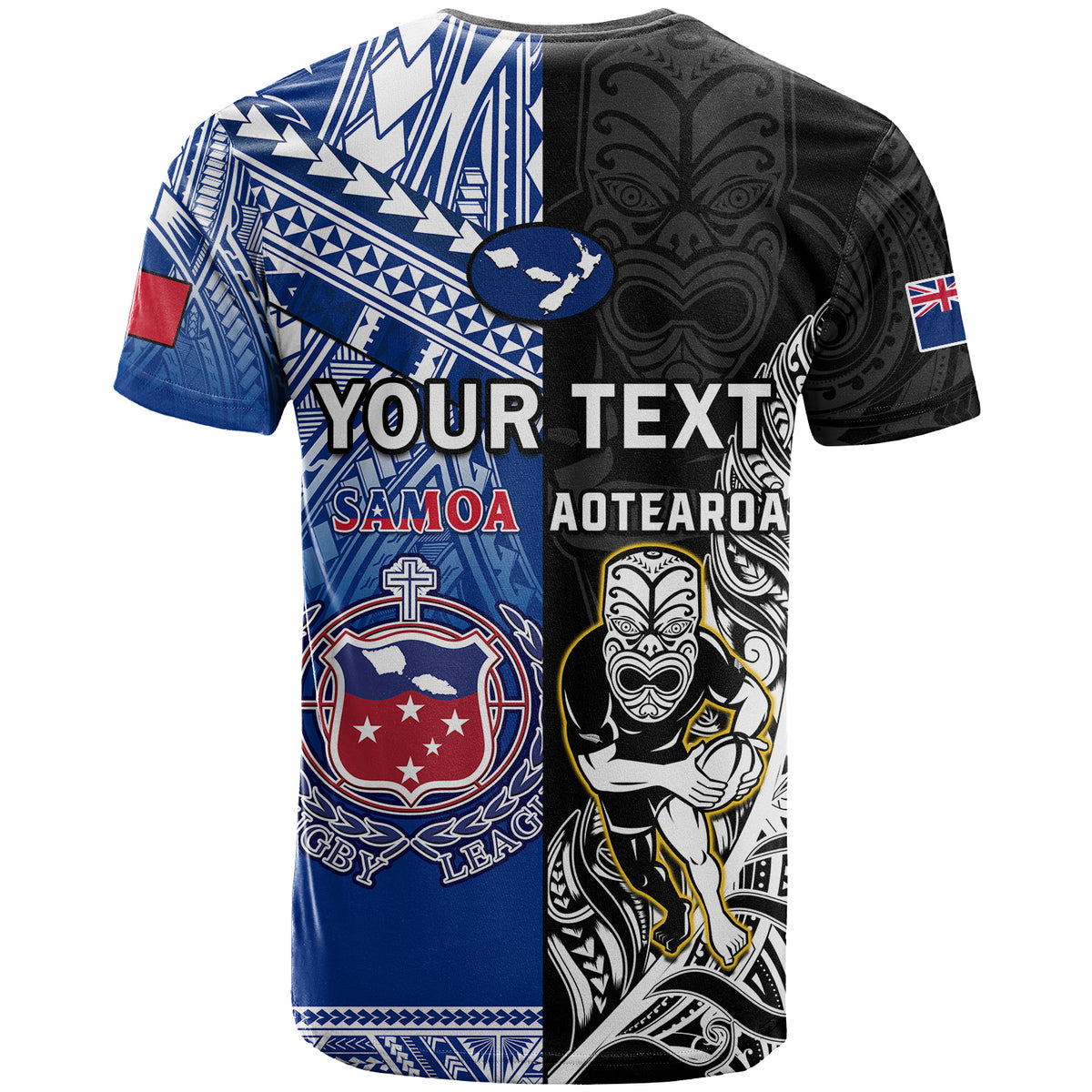 Custom All Black And Toa Samoa Rugby T Shirt NZ Maori Fern Mix Polynesian LT14