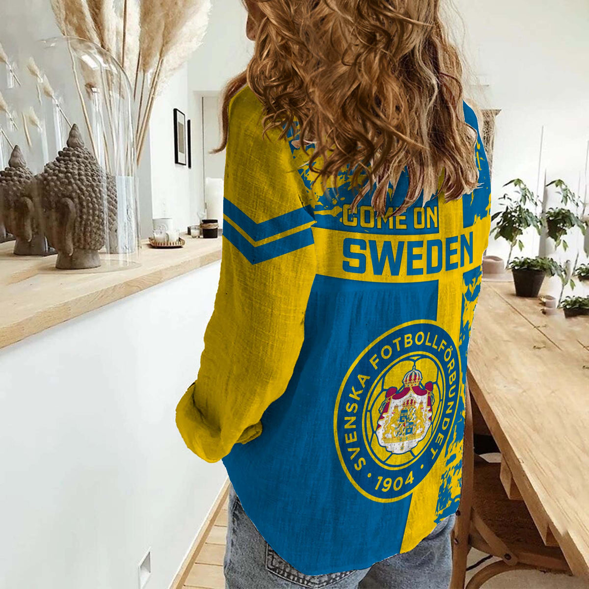 Sweden Football Women Casual Shirt Come On Sverige 2023 World Cup - Wonder Print Shop