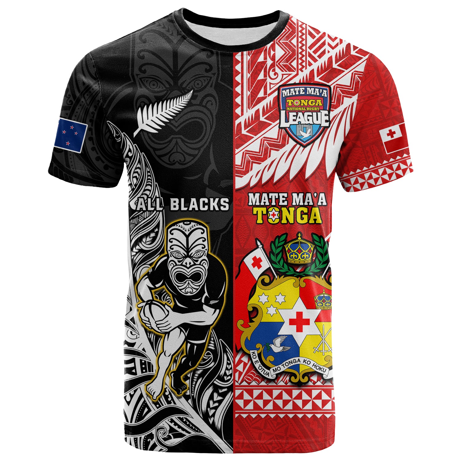 Custom Mate MaA Tonga And All Black Rugby T Shirt Polynesian Mix NZ Maori Fern - Wonder Print Shop