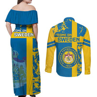 Sweden Football Couples Matching Off Shoulder Maxi Dress and Long Sleeve Button Shirts Come On Sverige 2023 World Cup - Wonder Print Shop