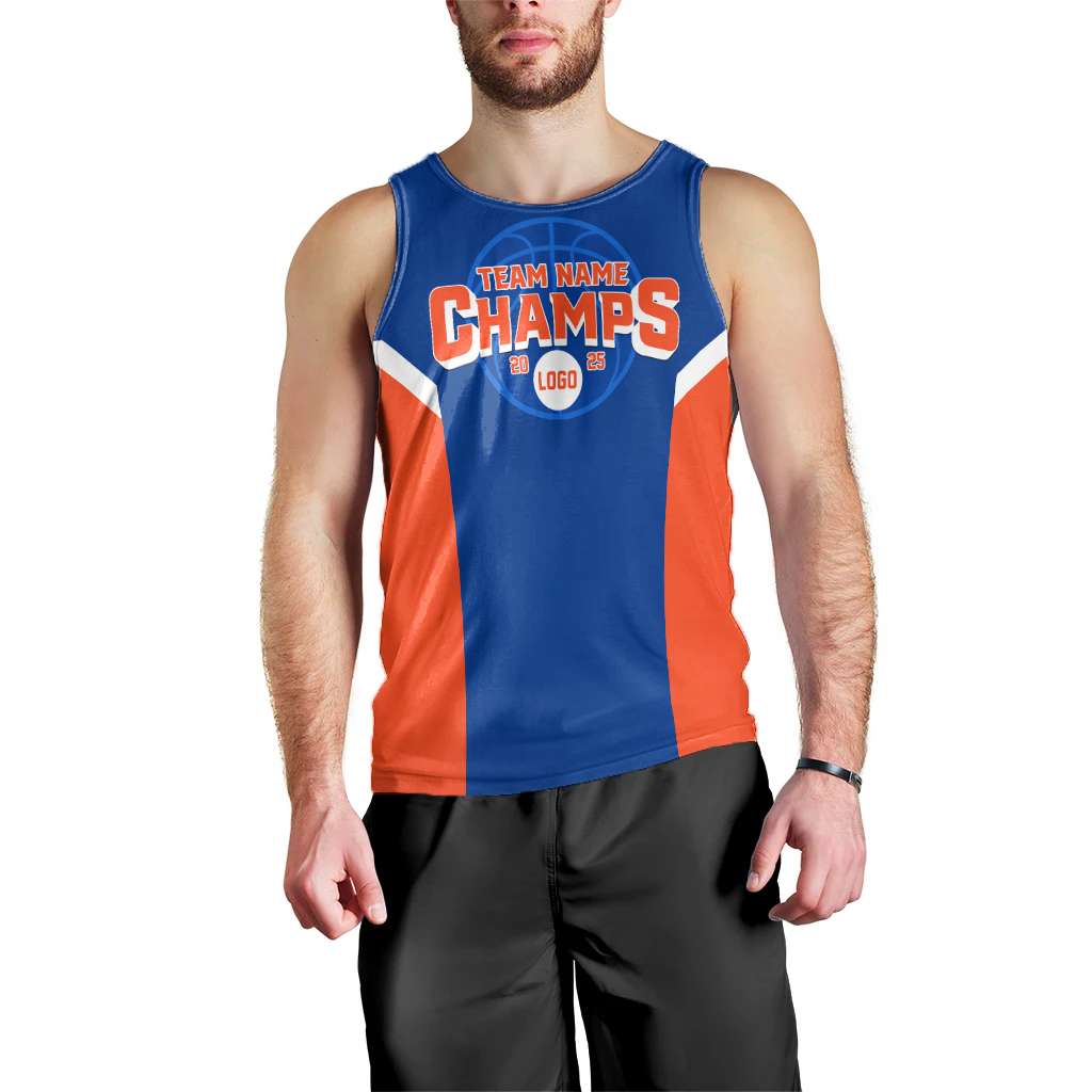 Custom 2025 Basketball Champions Men’s Tank Top – Royal Blue & Orange CTM05
