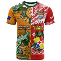 Custom Mate MaA Tonga And Wallabies Rugby T Shirt Polynesian Mix Aboriginal - Wonder Print Shop